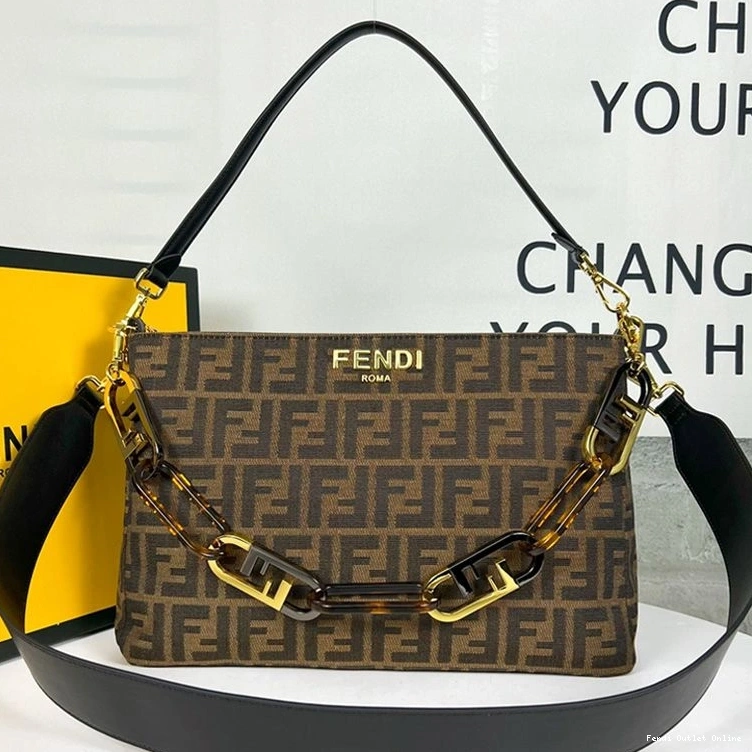 Affordable Bag In O'Lock Fabric Zip Brown Motif Shoulder FF Fendi 0820